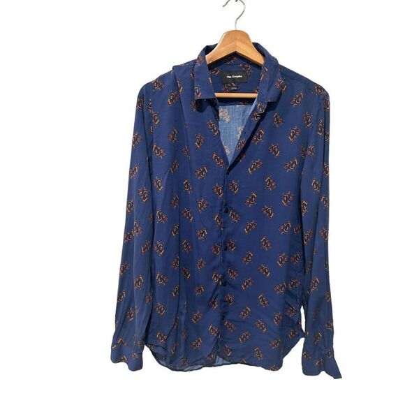 The Kooples Fitted Medium Abstract Blue Long Sleeve Button Down Shirt - Picture 6 of 11